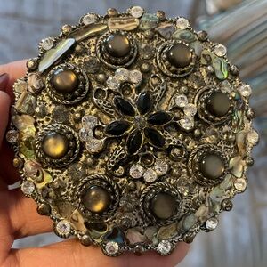 Unique Handmade Leather Rock pewter, abalone, and crystal belt buckle